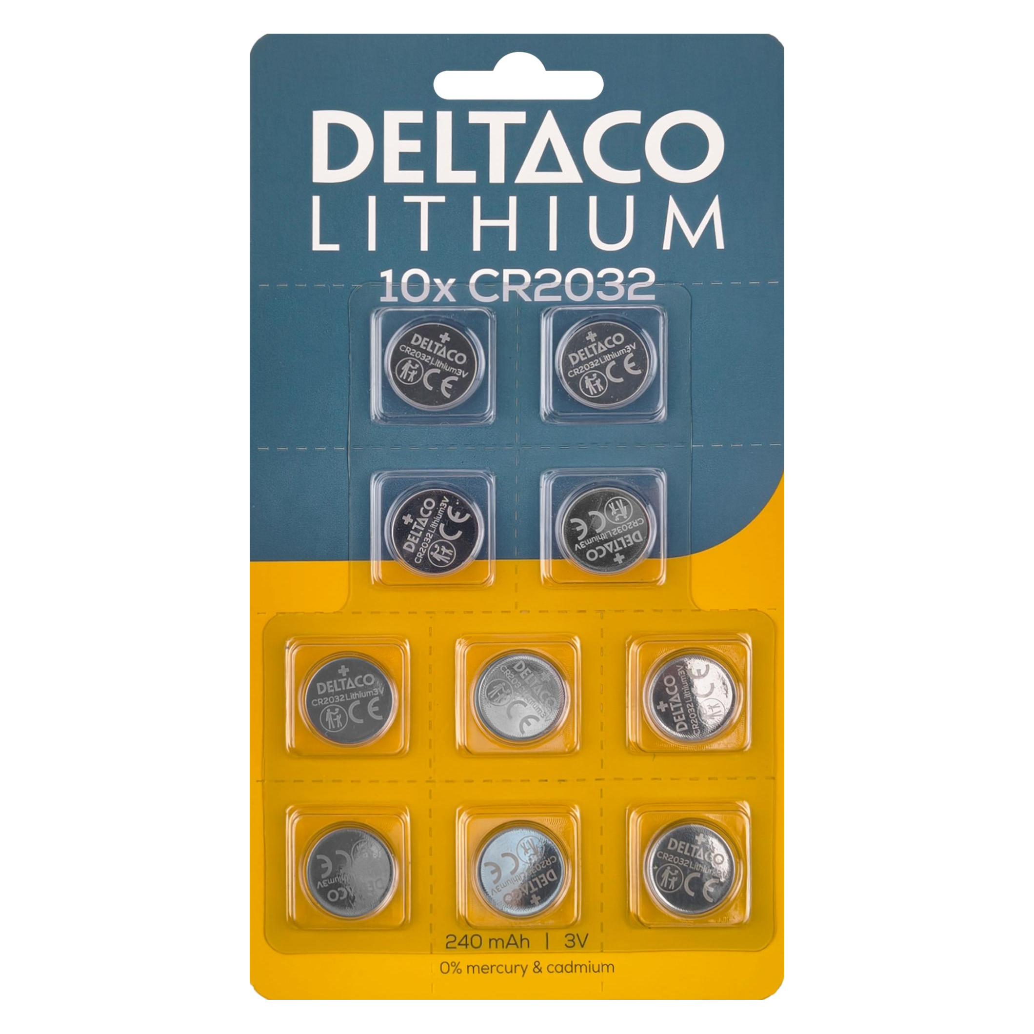 Deltaco battery - 10 x CR2032 - Li (1 Stk., CR2032, 240 mAh) (CR2032-10B)