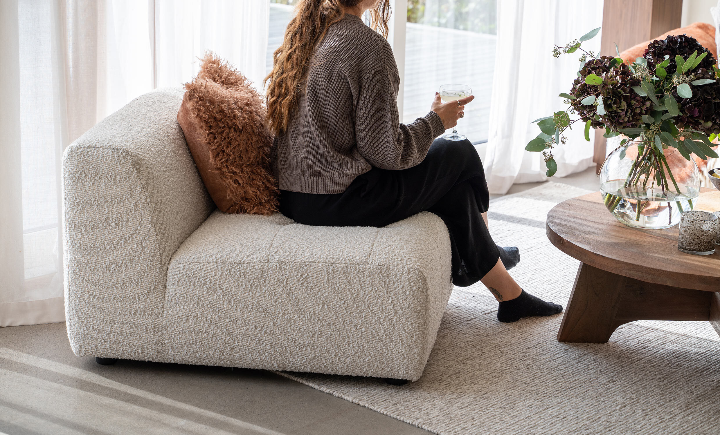 SoffaDirekt Coco Fåtölj/mittdel Bouclé Offwhite