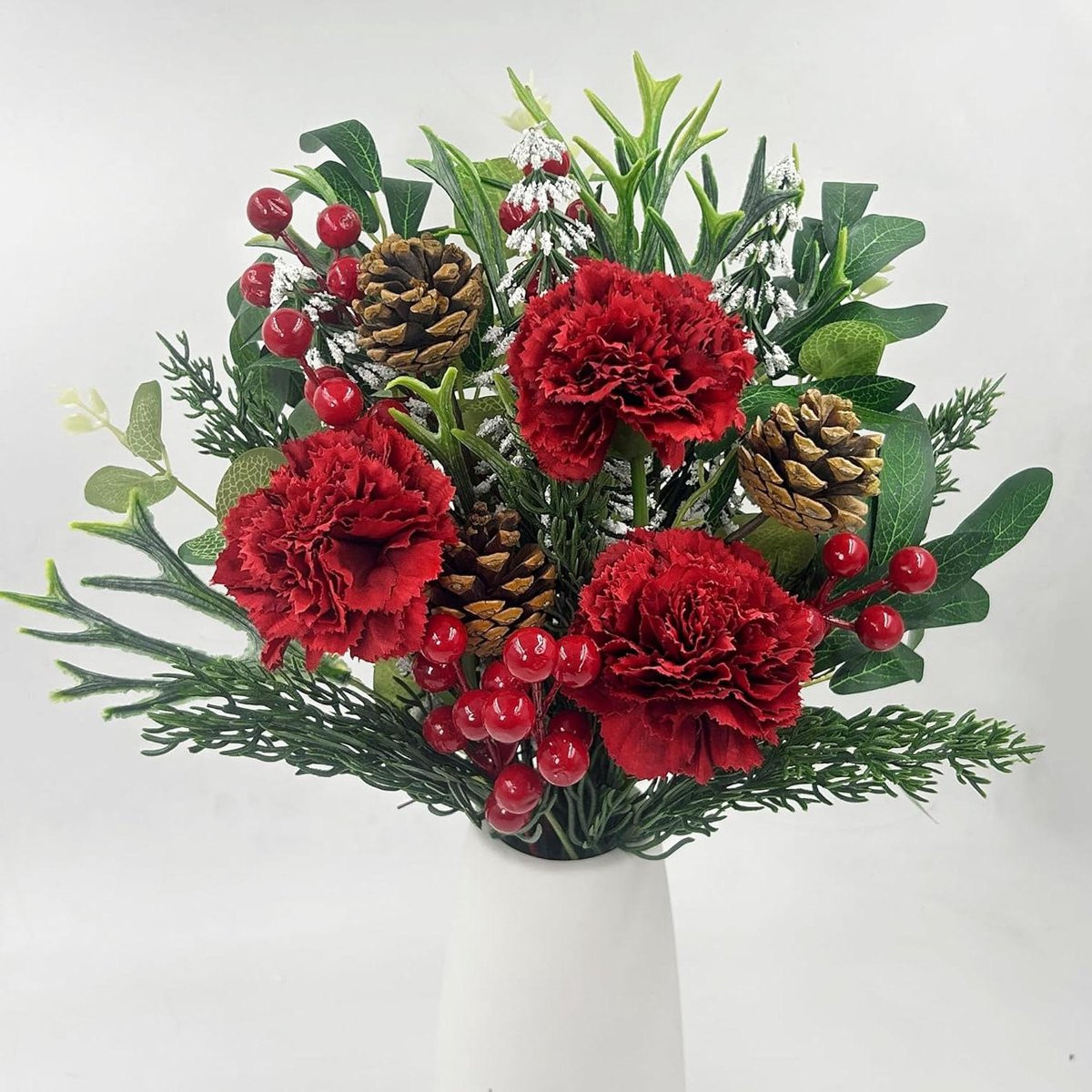 Set van 45 kunstdennentakken met bessen voor kerstdecoratie, Rood/Groen, 18-42 cm