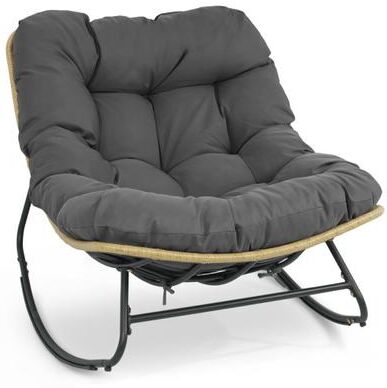 Costway Outdoor Papasan Rocking Chair with Thick Cushioned Seat for Patio-Gray