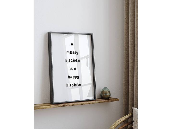 Tableau déco Happy Kitchen Cadre : hêtre massif verni Fixation : plexiglas Multicolore 32 x 42cm