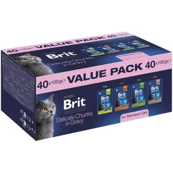 Brit Premium by Nature Cat Value Pack für ausgewachsene, kastrierte Katzen, 40 x 100 g (zarte Stückchen in Soße)