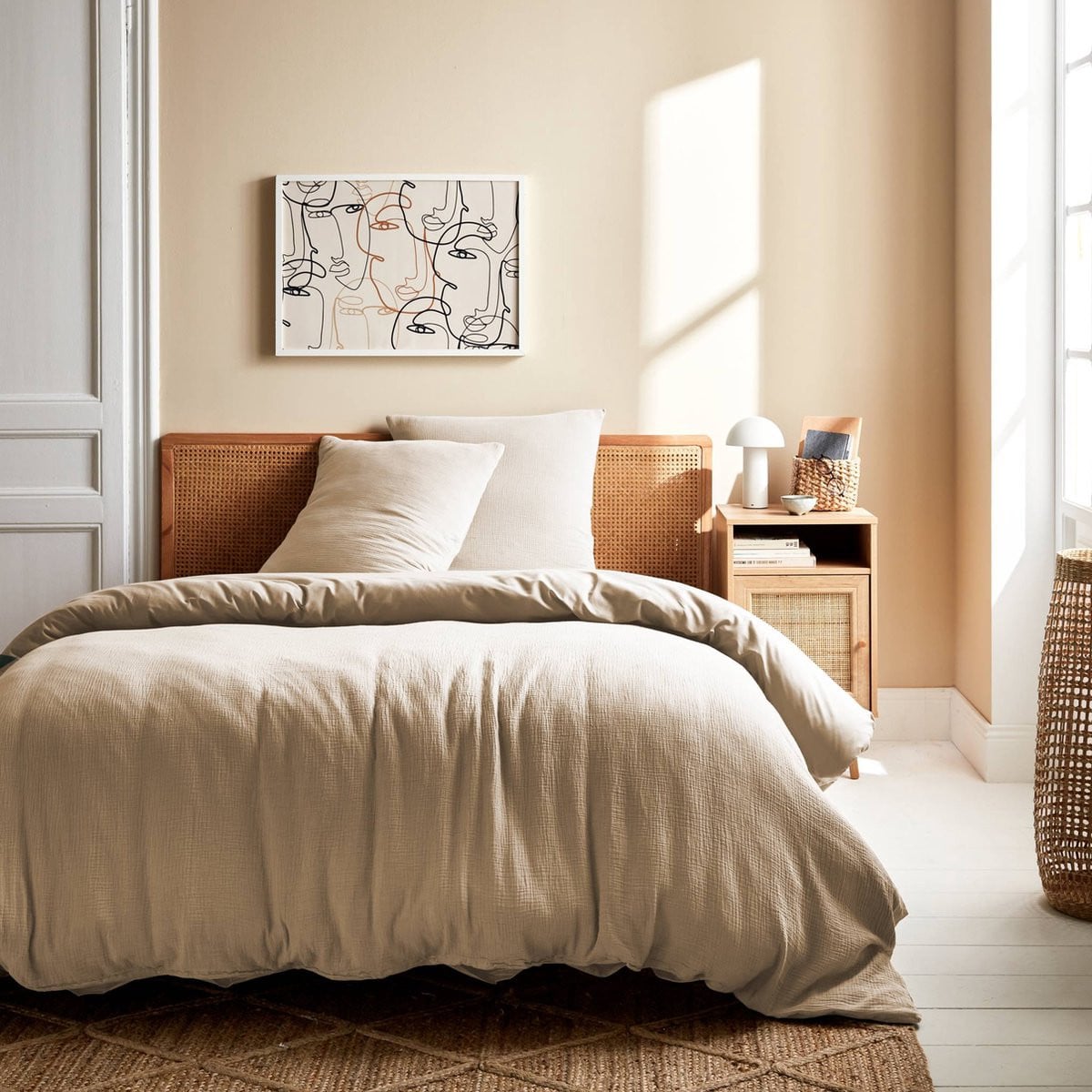 Sweek beige katoenen gaas beddengoed set met kussensloop