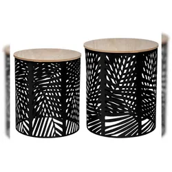 Atmosphera - Set aus 2 Couchtischen aus Eisen und Holzfaser in Schwarz