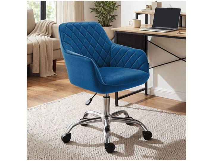 Fauteuil pivotant - TECTAKE - Fauteuil tournant NANCY avec roulettes rembourré réglable en hauteur pour salon bureau - Bleu