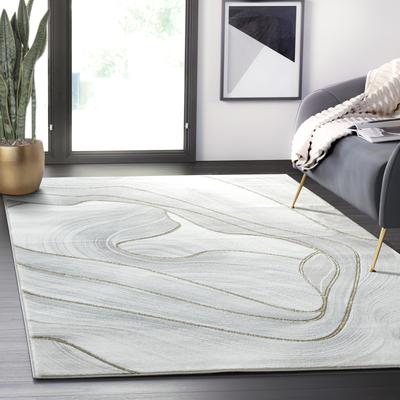 Abani Rugs Abani Luna Contemporary Ribbon Grey Gold Metallic Area Rug