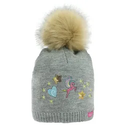 Ekkia Equi-Kids Kinder Mütze Joly grau mit Bommel, Busse_17_Groessen: unisize