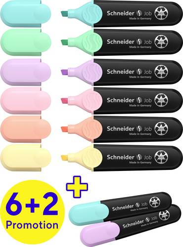 Schneider Schreibgeräte Textmarker Textmarker Job Aktion 6+2 Karton-Etui 8 Stück pastell 115090 8 St.