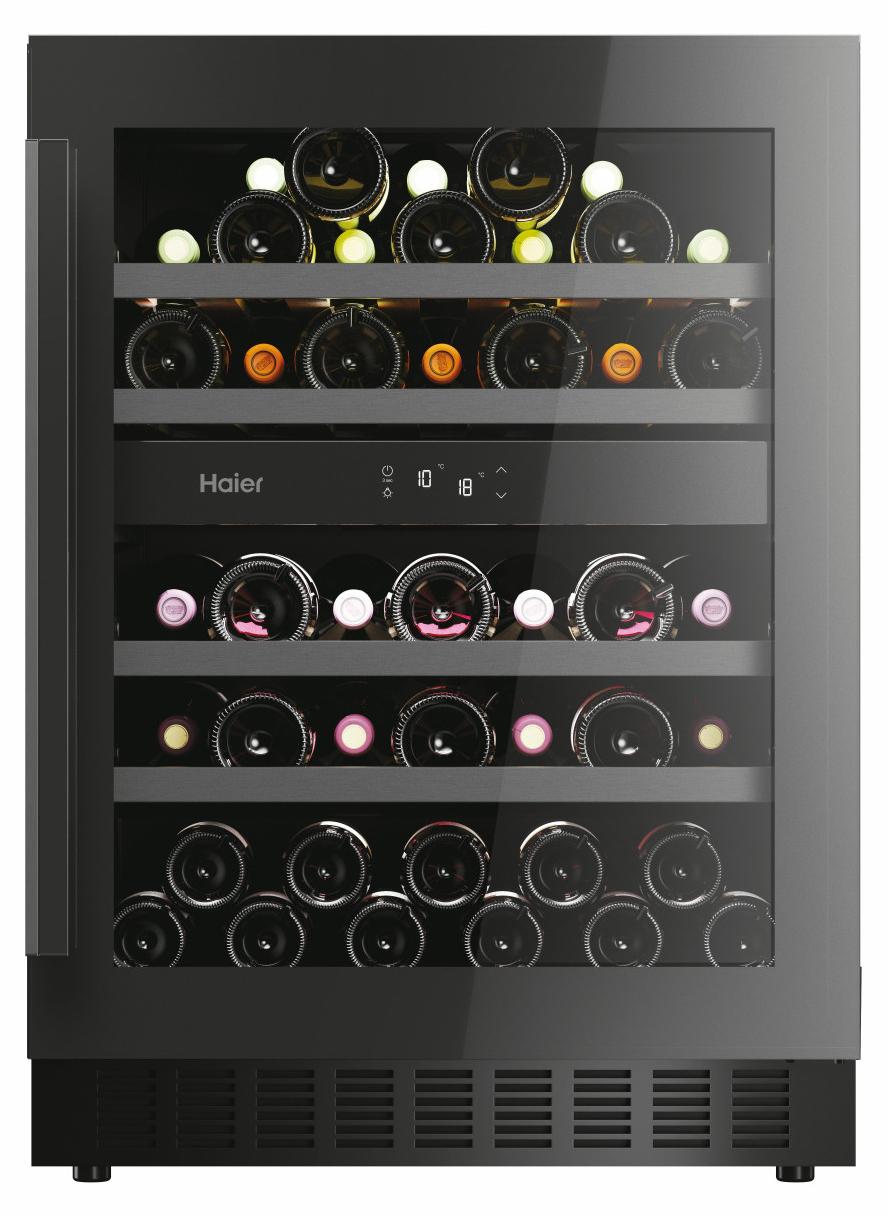 Haier Wine Bank 60 Series 6 HAKWBD 60, Weinkühler mit Kompressor, Freistehend, 44 Flasche(n), F, Schwarz, Schwarz