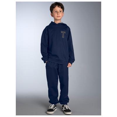 Loungeanzug TRIGEMA "TRIGEMA Freizeitanzug mit trigema Moos-Patch", Jungen, Gr. 116, blau (navy), Sweatware, 70% Baumwolle, 30% Polyester, Basic, Homewear-Sets