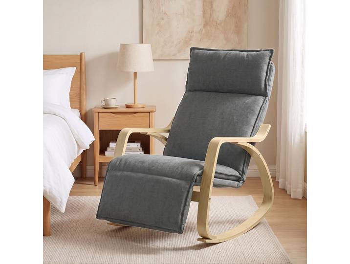 HOMCOM Fauteuil à Bascule Salon Gris Foncé Repose-Pieds Réglable