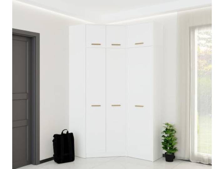 Eckkleiderschrank Set 44 – Moderner 3-türiger Eckschrank 143x235x40cm für Schlafzimmer, Ankleidezimmer & Garderobe – Soft Close - Platzsparender Kleiderschrank – Marmex Möbel weiß