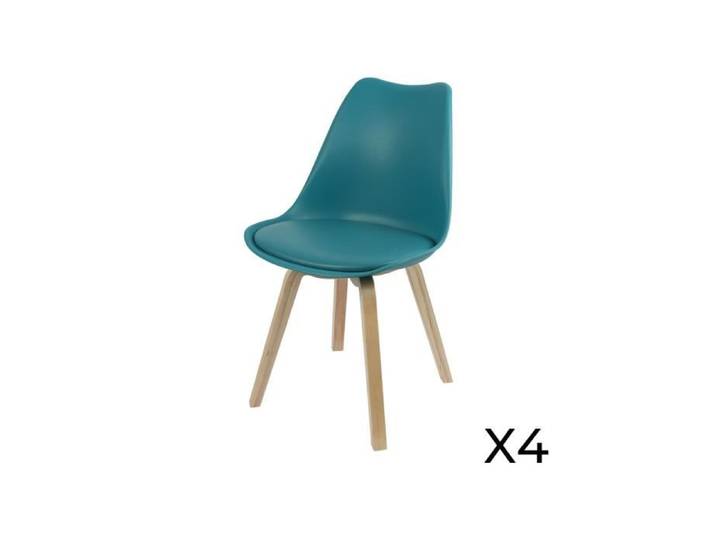 Lot de 4 chaises design bleu canard avec coussin collection MIA