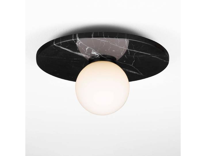 Plafonnier Idor Ø 30cm Noir/Noir verre opale / marbre LED G9