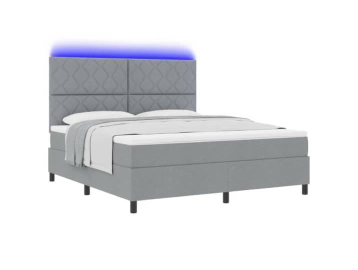 KTHLBRH Boxspringbett mit Kopfteil hellgrau 180 x 200 cm Stoff Höhenverstellbares Kopfteil, Taschenfederkernmatratze, mittelharter Komfort, Struktur aus Holz, Stil: