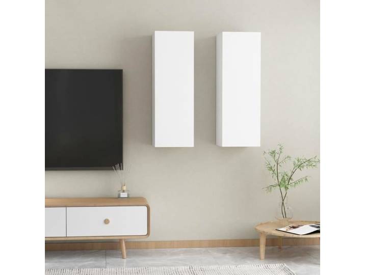 Meuble TV suspendu OVONNI - Armoires murales élégantes et pratiques - Blanc laqué - 30 5x30x90 cm