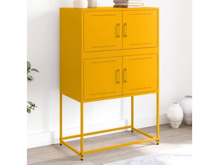 RJPLMFV Senfgelbes Sideboard, 68,5 x 38,5 x 107 cm, Stahl 4 Fächer, Aufbewahrung im Wohnzimmer, industrieller Stil, einfache Reinigung