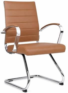 LeisureMod Benmar Modern Ribbed Guest Chair with Steel Chrome Sled Base, Leather Seat, Fixed Armrests, 250 lb Capacity