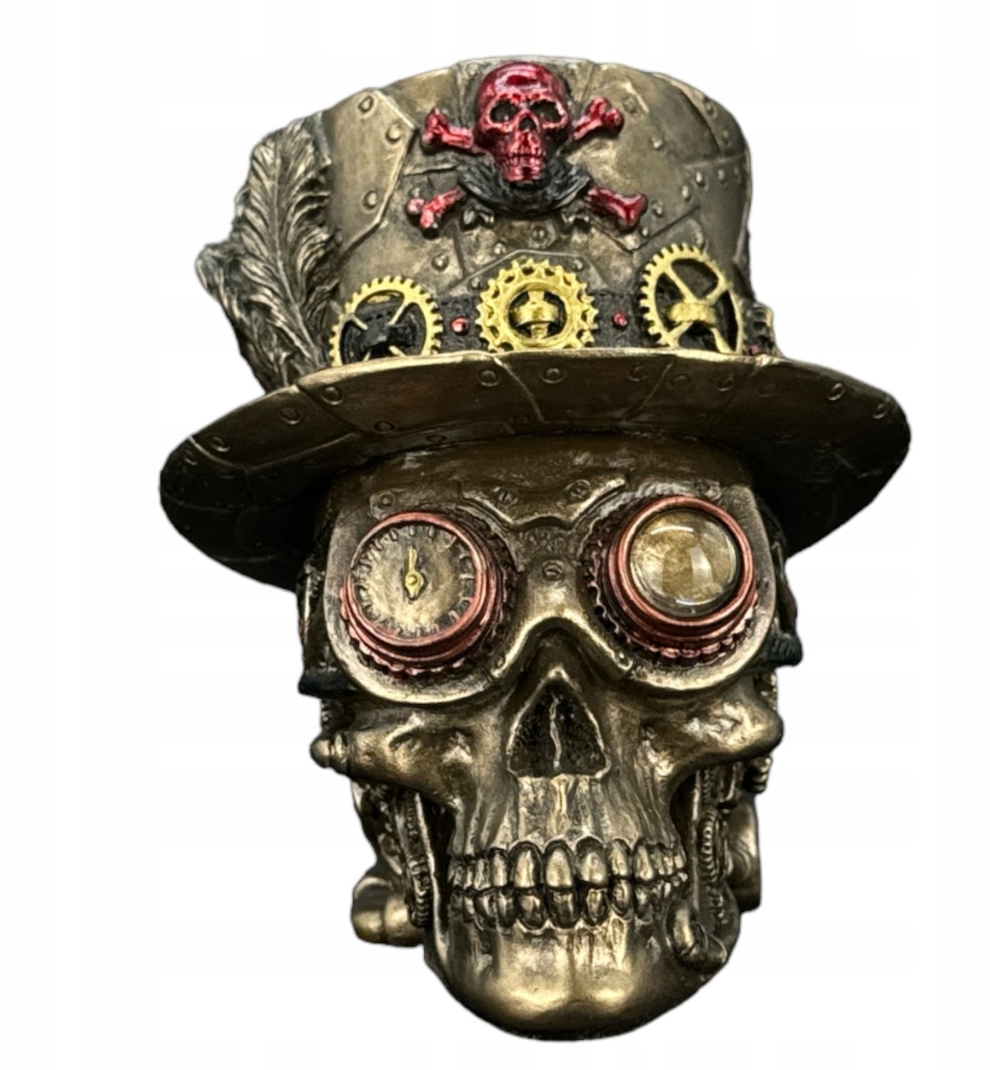 Veronese Steampunk Schedel met Cilinder Bronzen Beeld WU77638A4