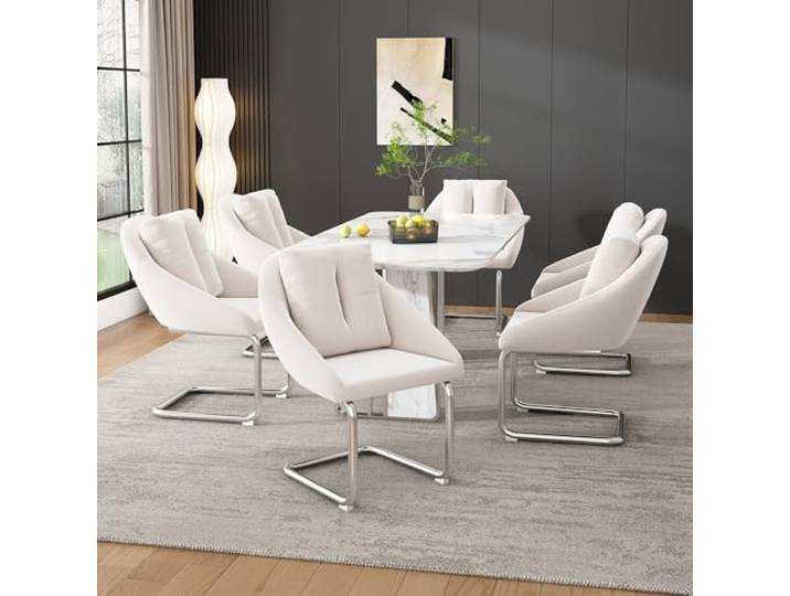 Merax Esszimmerstuhl 4er Set mit Rückenlehne, Moderne Sessel mit Metallgestell, für Wohnzimmer, Schlafzimmer, Samt, Beige