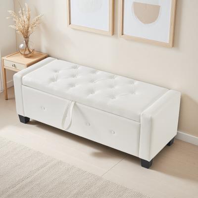ZWYO HOSIMU "48""L Upholstered Tufted Faux Leather Ottoman Bench with Storage, Easy to Clean, Multi-Purpose Furniture for Bedroom, Living Room"