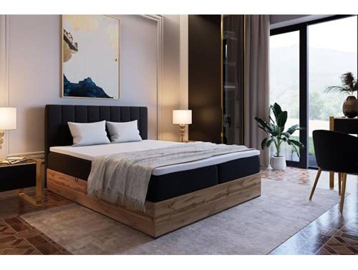 Marlux-Meble Boxspringbett mit Matratze 160x200 cm und Stauraum Steppung Doppelbett mit Matratzen Topper und Bettgestell 160x200 Riko II, Schwarz
