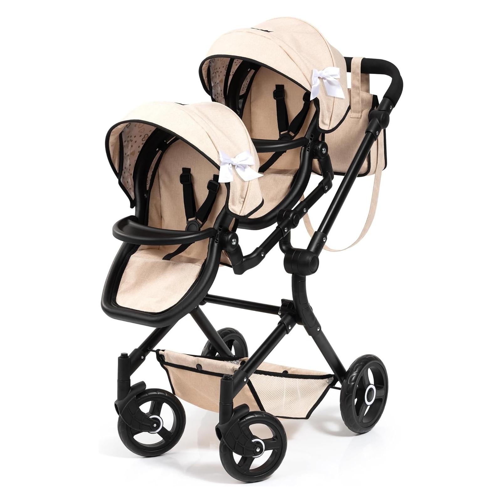Bayer Twin Neo Tweeling poppenwagen, verstelbare und schwenkbare duwstang, mit tas (26275AA)