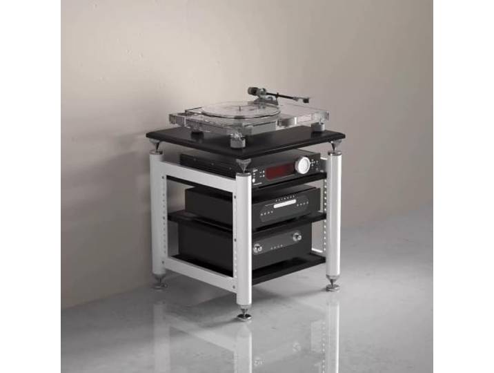 Modulares HIFI‑Audio‑Rack – Verstellbare Ablagen, Plattenspielerständer Mehrstöckiges Audio‑Regal, vielfältige Farben, schwingungsdämpfendes Design(White+Black,3‑Tier)