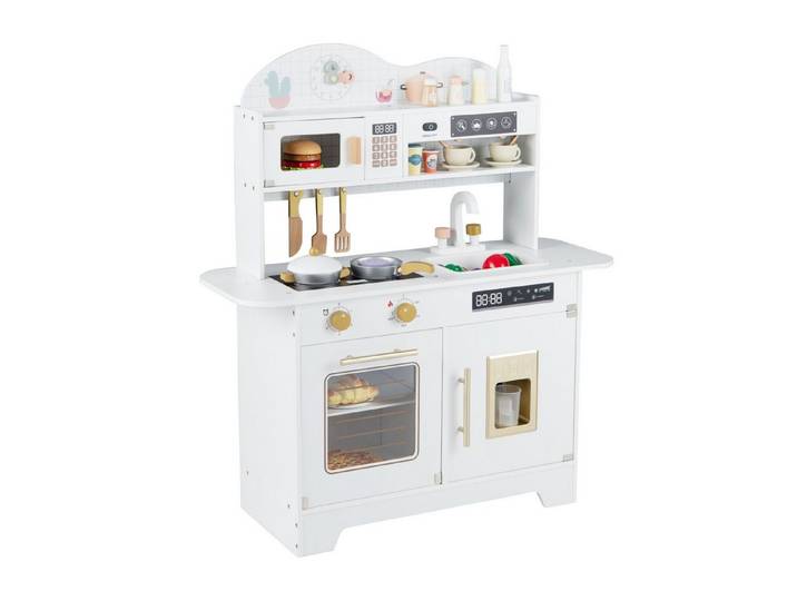 COSTWAY Spielküche Holz, Mit Stauraum, Backofen, Eismaschine & Herd