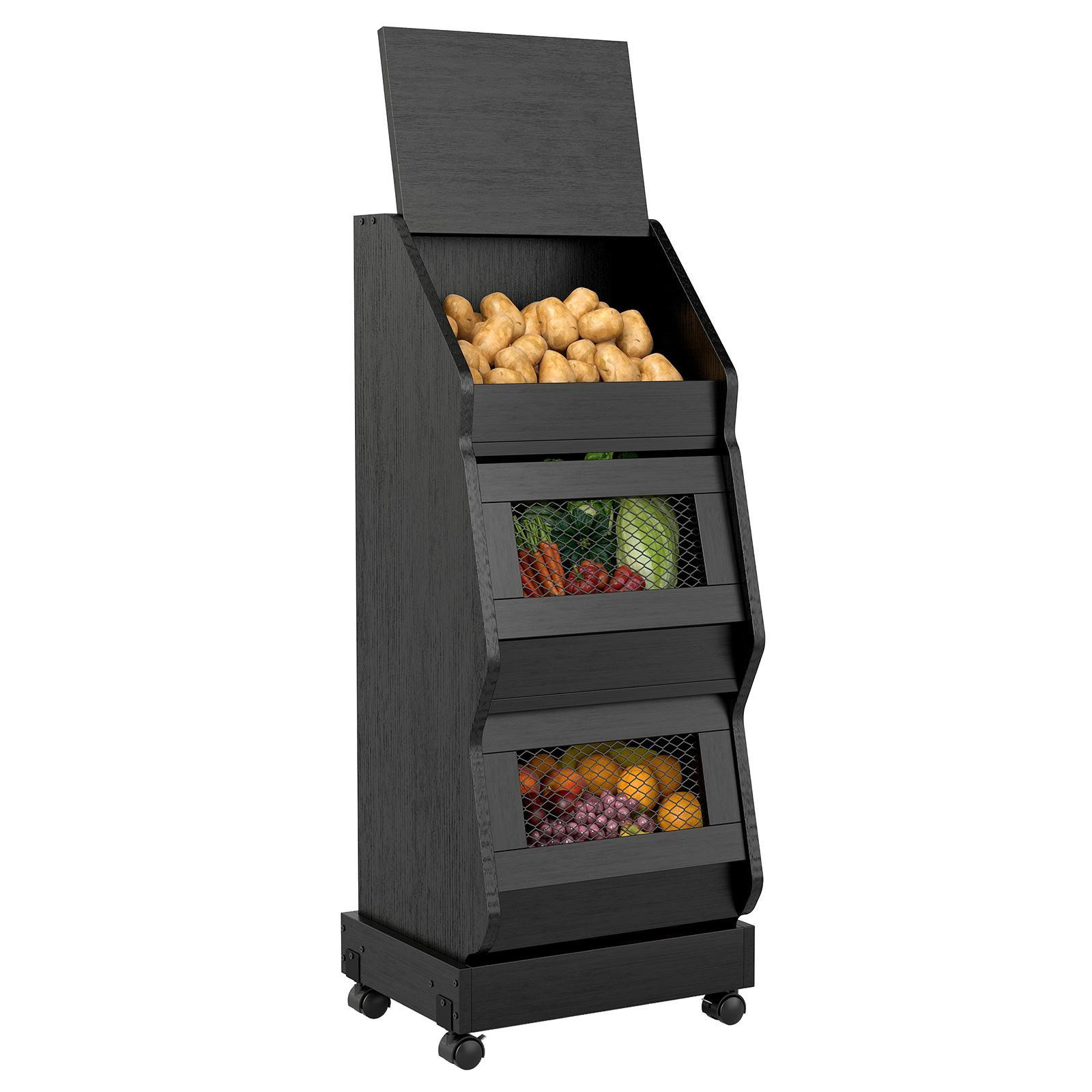 Puluomis keukenkast met groenteopslag, ventilatiebox en broodvak, zwart
