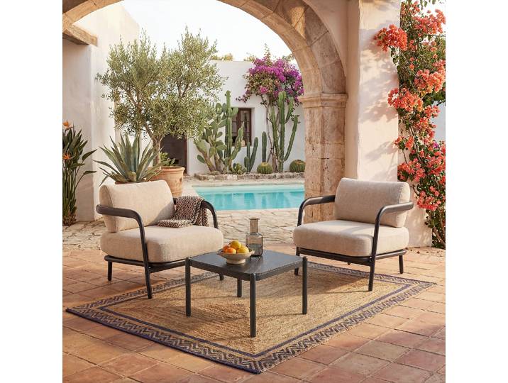 HABITAT - Table basse de jardin carrée en aluminium et céramique - Gris anthracite - Nazare