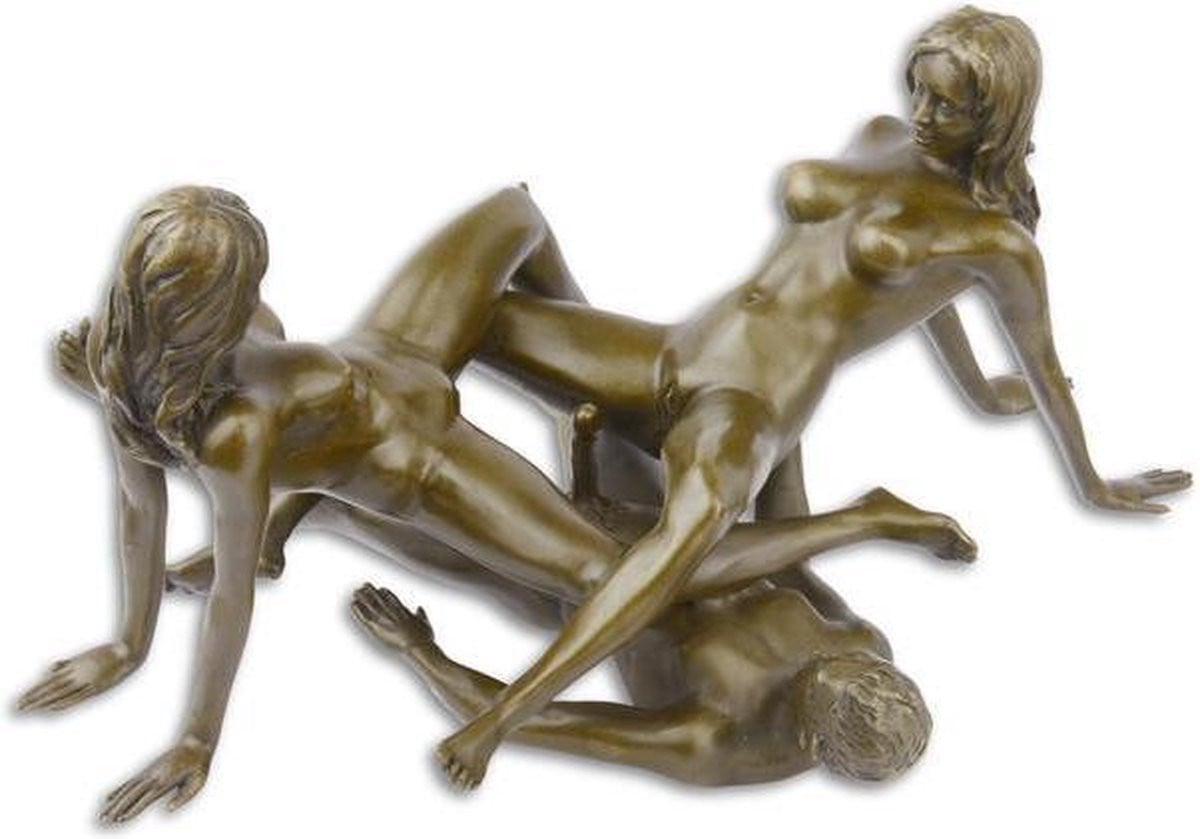 Erotisch bronzen beeld Trio Groep voor op tafel, Hoogte: 10,8 cm