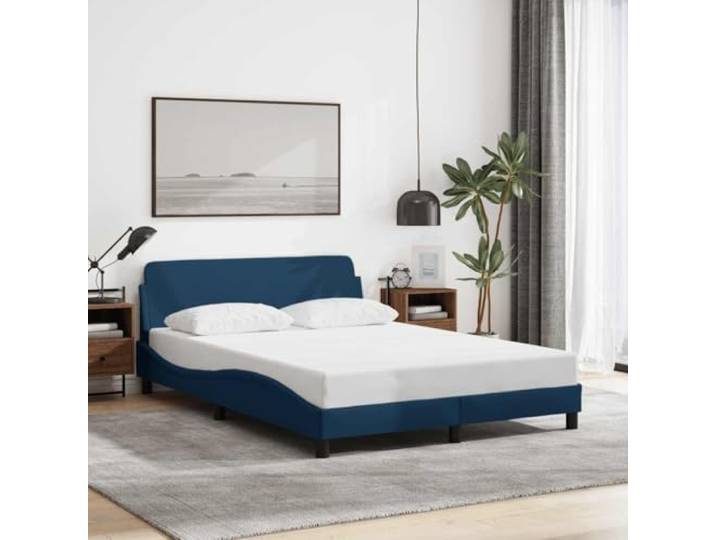 Strapazierfähiger Stoff Schlafzimmer Bettgestell Blau 140x190 cm Bettgestell mit Kopfteil Dover Blau 140x190 cm Stoff Metall Holz Lattenrahmen Stabil Schlafzimmer Möbel