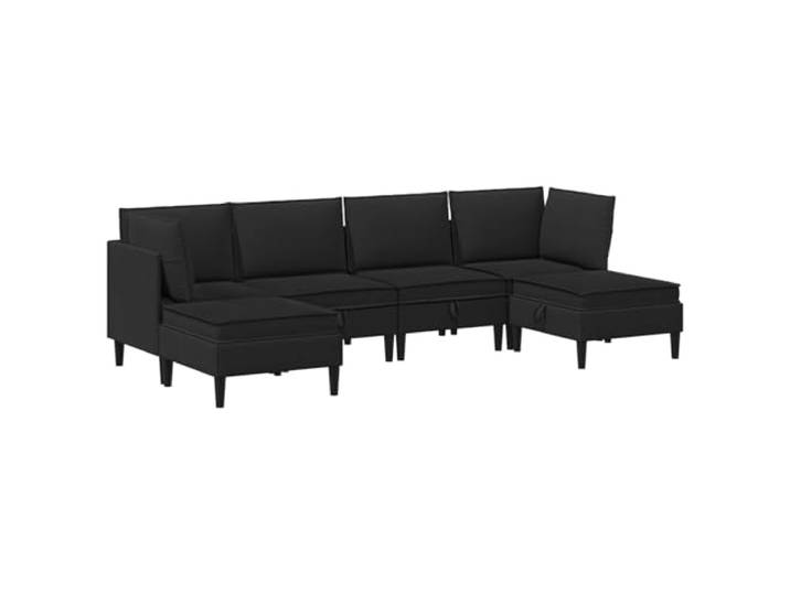 KUTYWEXFM 6-TLG Wohnzimmergarnitur Schwarz Stoff Modernes Sofa Set Modulare Polsterecke für Wohnzimmer und Lounge: 6-teiliges Set aus 2 Ecksofas, 2 Mittelsofas und 2 Hockern in Schwarz.