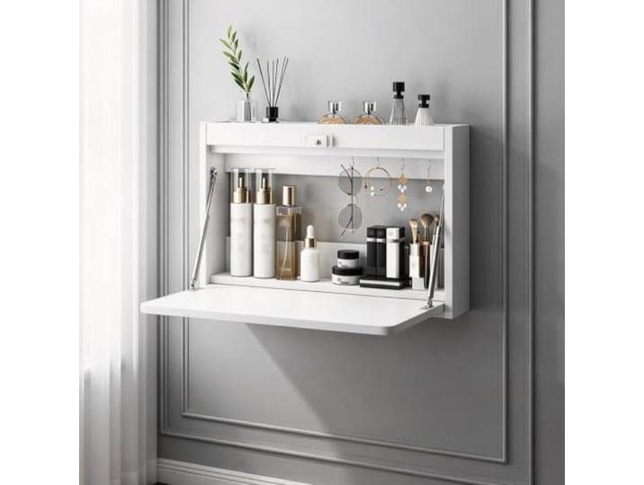 PGZMDTWI Schwebender Schminktisch, Klappbarer Frisiertisch aus Holz Wandmontage mit Integriertem Stauraum, Moderner Minimalistischer Look für Schlafzimmer, Ankleide und Wohnung(A)