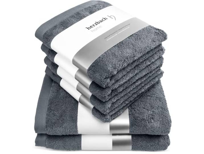herzbach home Premium Handtücher-Set 100% Baumwolle - weich & saugstark - Anthrazit