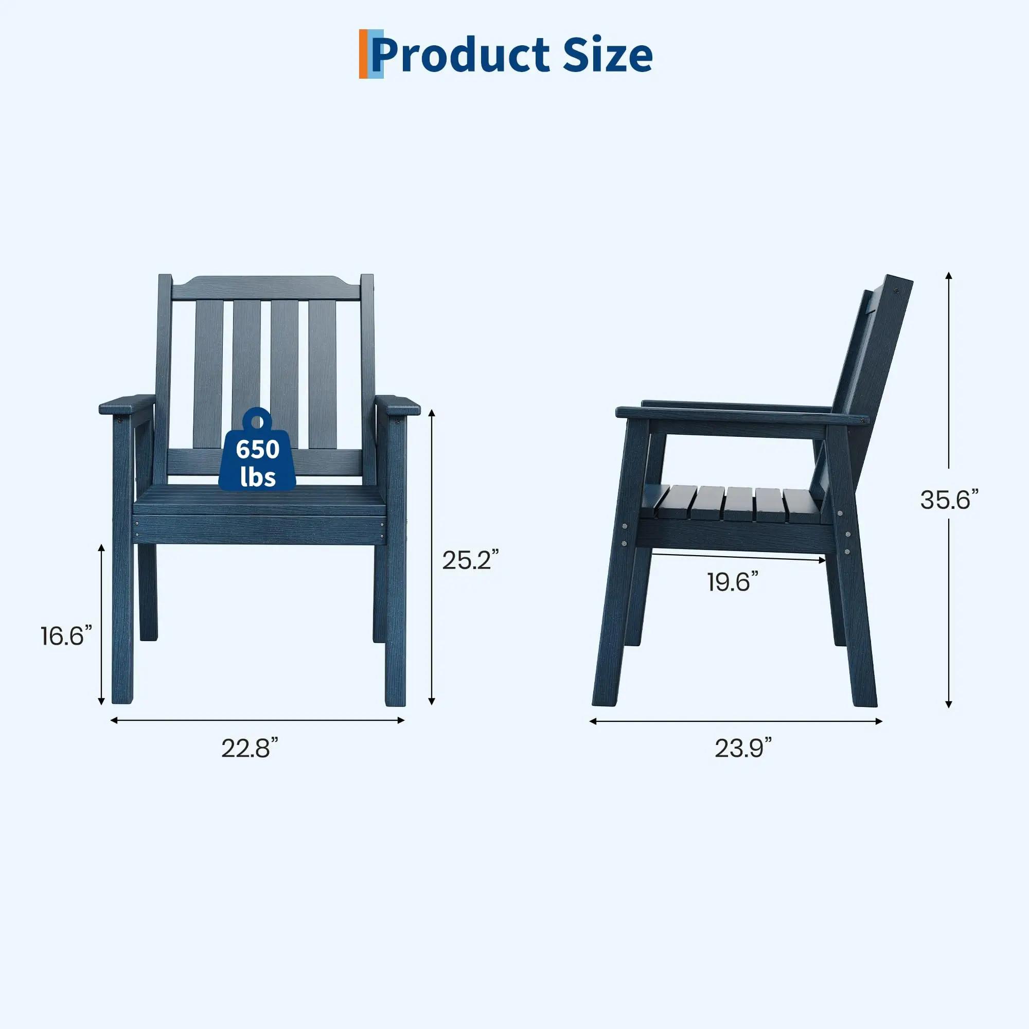 2er Set Gartenstühle - Outdoor Essstühle - Holz, gepolstert, mit Armlehnen, wetterfest, belastbar bis 300 kg - Dunkelblau