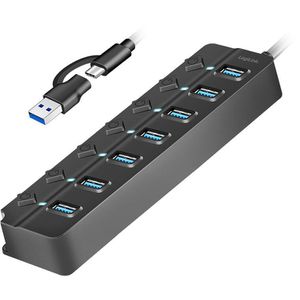 LogiLink USB-Hub UA0420, schwarz, mit Netzteil, 7 USB 3.0 Ports, Anschluss-Stecker USB-C & USB-A