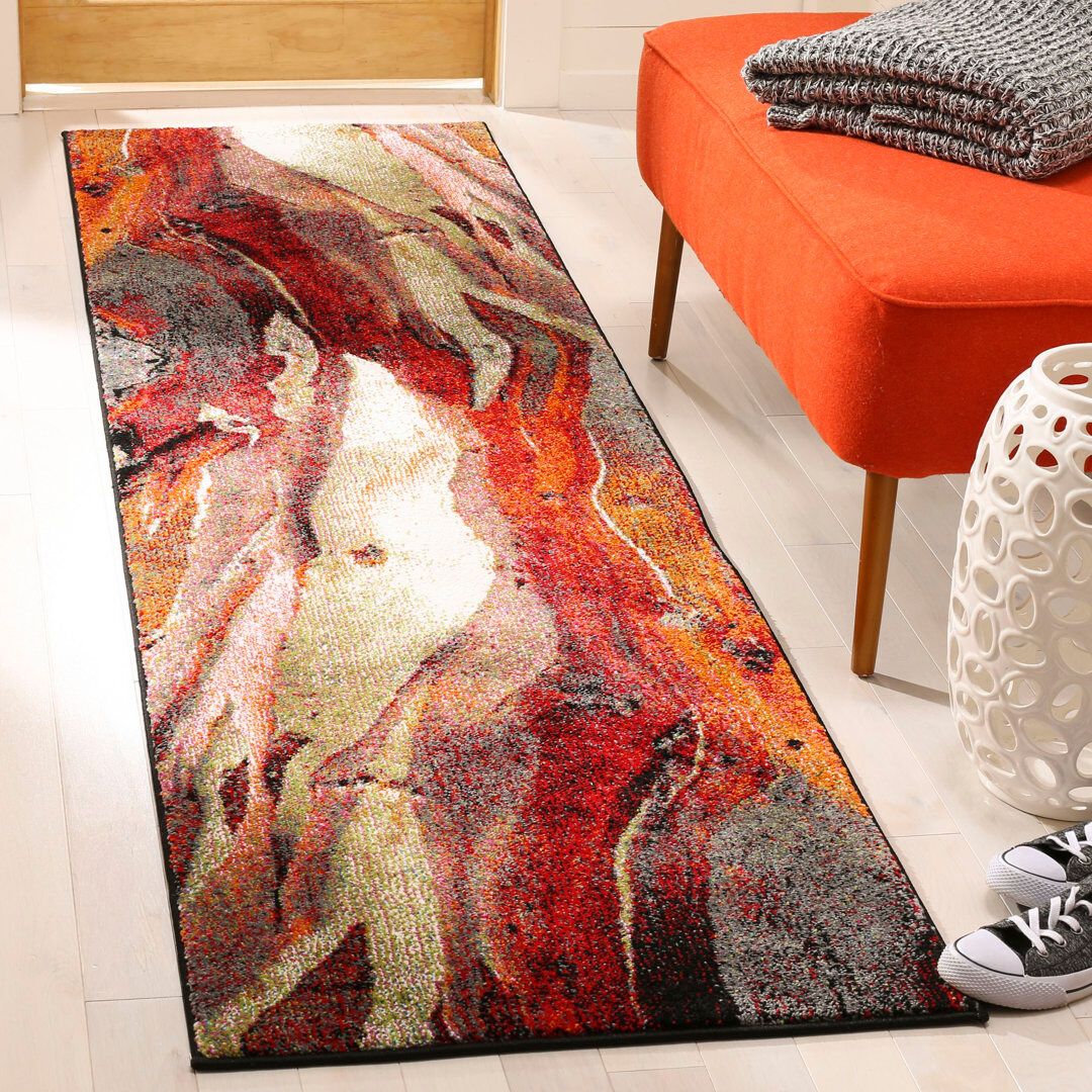 Ivy Bronx Airi Abstract Area Rug Beige;Red;Black Round 122 cm