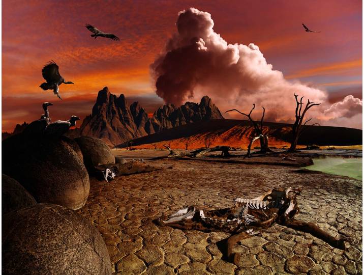Fototapete PAPERMOON Apokalyptische Landschaft , bunt, B:3,5m L:2,6m, Vlies, Tapeten, Fototapete
