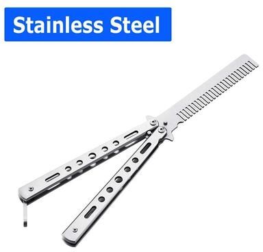 Multicon Wholesale Hub Butterfly Trainer Comb Metal Balisong Practice Tool For Safe Skill Training silver