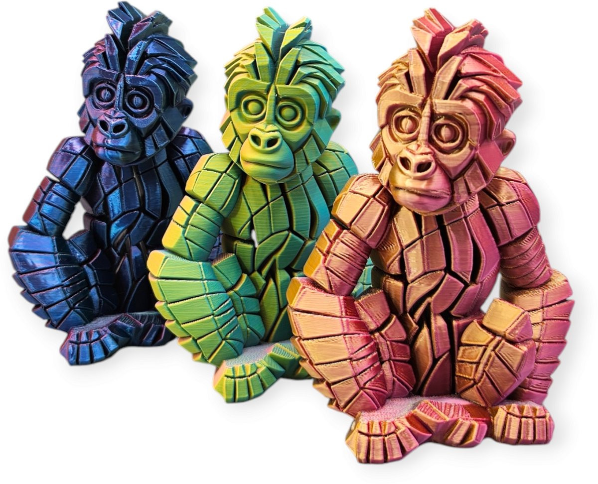 Layerzz Geometrisch Aap Beeldje 3D-geprint - Meerkleurig (Goud, Zilver, Roze) - Hoogte: 13 cm