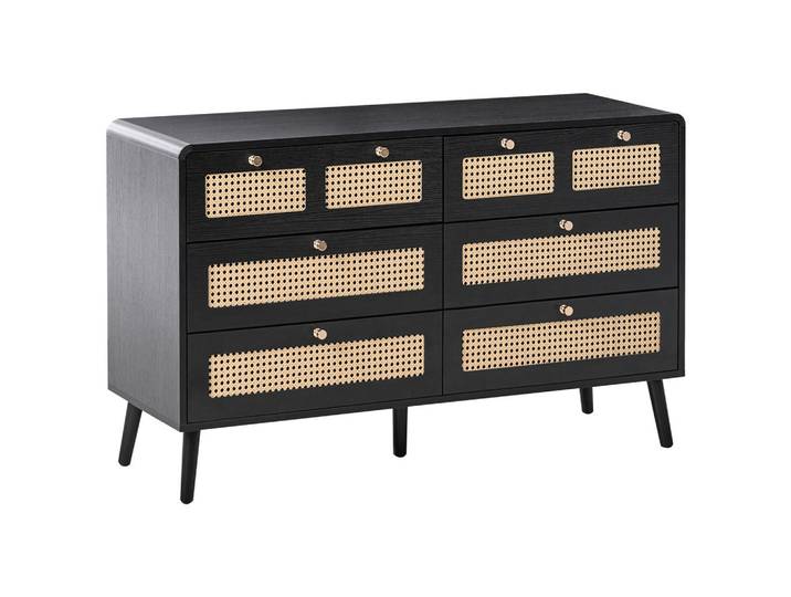 Beliani Kommode mit 6 Schubladen Schwarz Moura, 120x74x40 cm, Kleinmöbel, Kommoden, Kommoden