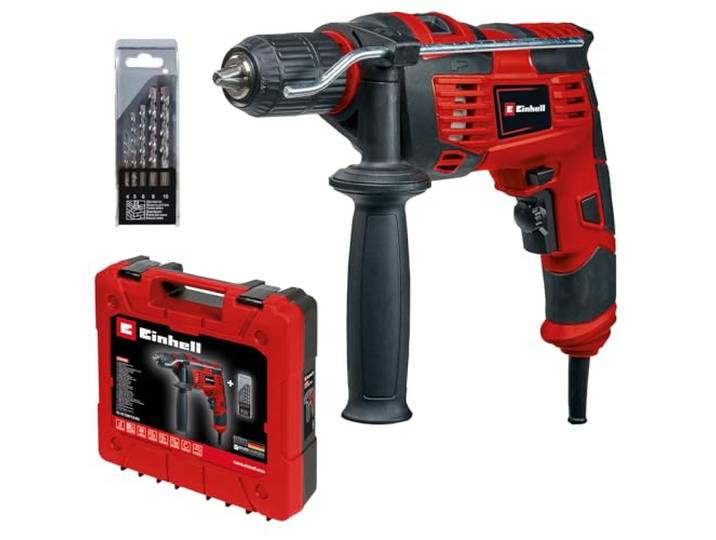 Einhell Perceuse à percussion TE-ID 720/1 E Kit (720 W\, perçage/perçage à percussion\, mandrin auto-serrant 13 mm\, variateur électronique\, avec jeu de 5 forets à béton + coffret E-Box Basic)