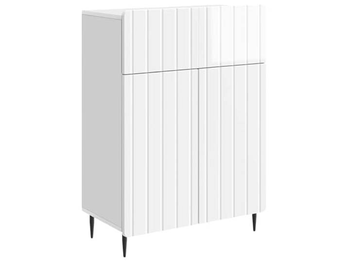 KKgypkn Sideboard Hochglanz Weiß 66 x 34,5 x 92 cm Holzwerkstoff Mit Pendeltür, 5 Fächer, Geräteschublade, konische Eisenbeine, pflegeleicht