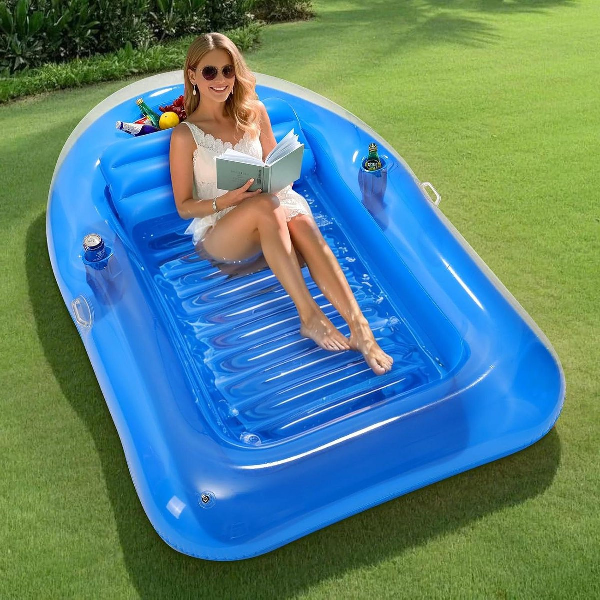 Blauw Opblaasbaar Loungemeubel met ingebouwde koelbox - B/D/H: 200 x 125 cm