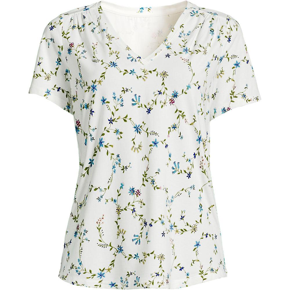 Baumwoll-Modal-Shirt mit V-Ausschnitt und Spitzenbesatz, Damen, size: regular, Elfenbein, Elasthan/Baumwoll-Mischung/Baumwolle Modal, by Lands' End