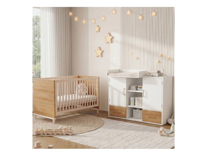 HAUSS SPOLE Babyzimmer-Komplettset Wickeltisch-und Gitterbett-Set,Kinderzimmermöbel,Wickelablage,Babybett, (Babyzimmer-Set mit Wickeltisch und Gitterbett), Wickelkommode-Bett-Kombination