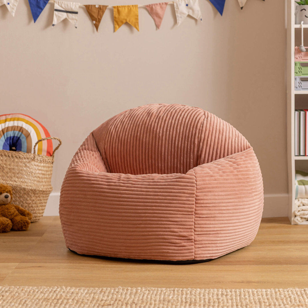 Happy Larry icon Kids Kingston Cord Classic Bean Bag and Mini Square Footstool, Terracotta Dusky Pink