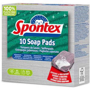 Spontex Topfkratzer Seifenpads 15g, aus Metall, mit Seifenanteil, 6 x 6 cm, 10 Stück